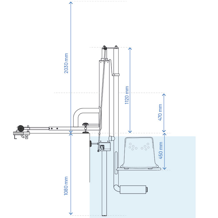 Croquis del alzado del ascensor de piscina para discapacitados físicos Access B1